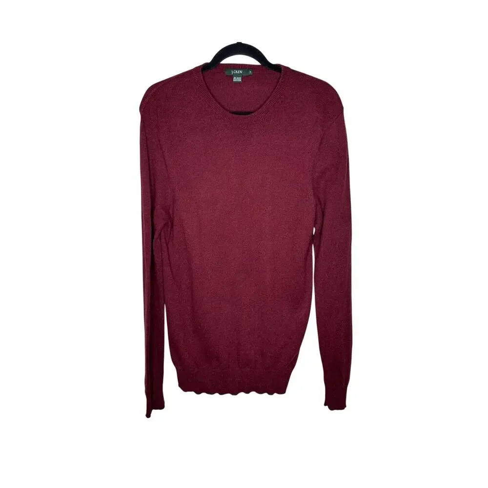 J.Crew Burgundy Red Cotton Cashmere Crewneck Sweater S Pullover Knit Mens Small